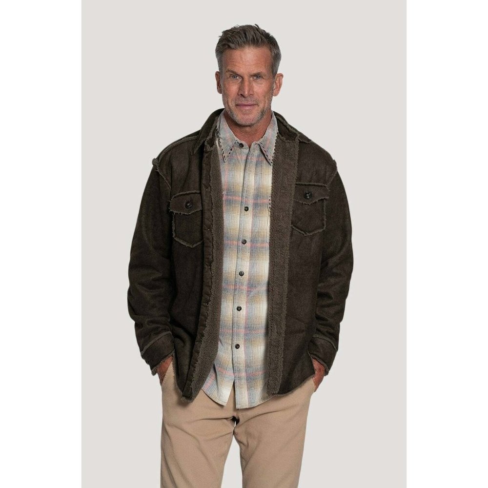 True Grit Pebble Sueded Button Down Jacket Brown XL